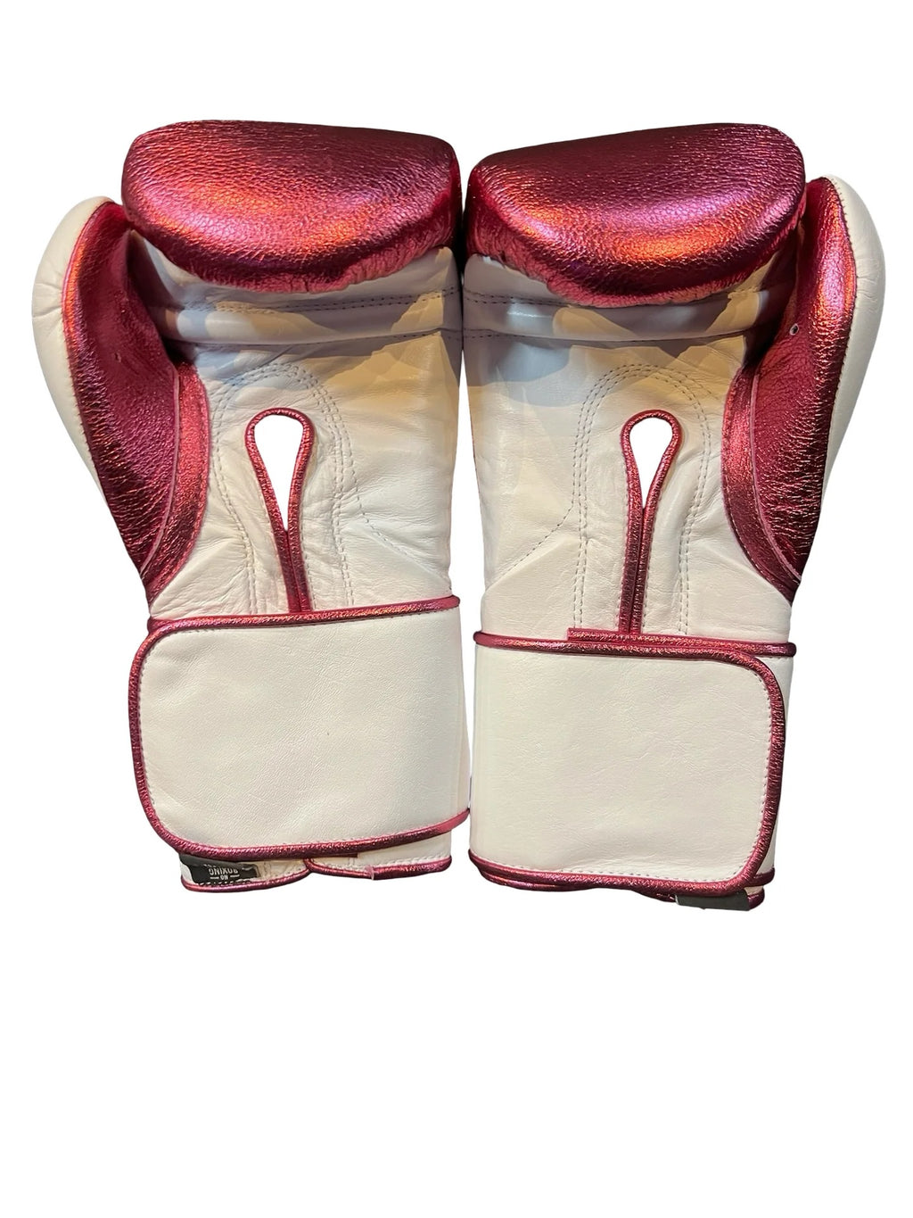 Personalized Velcro Strap No Boxing No Life Training Gloves - Metallic Pink/ White