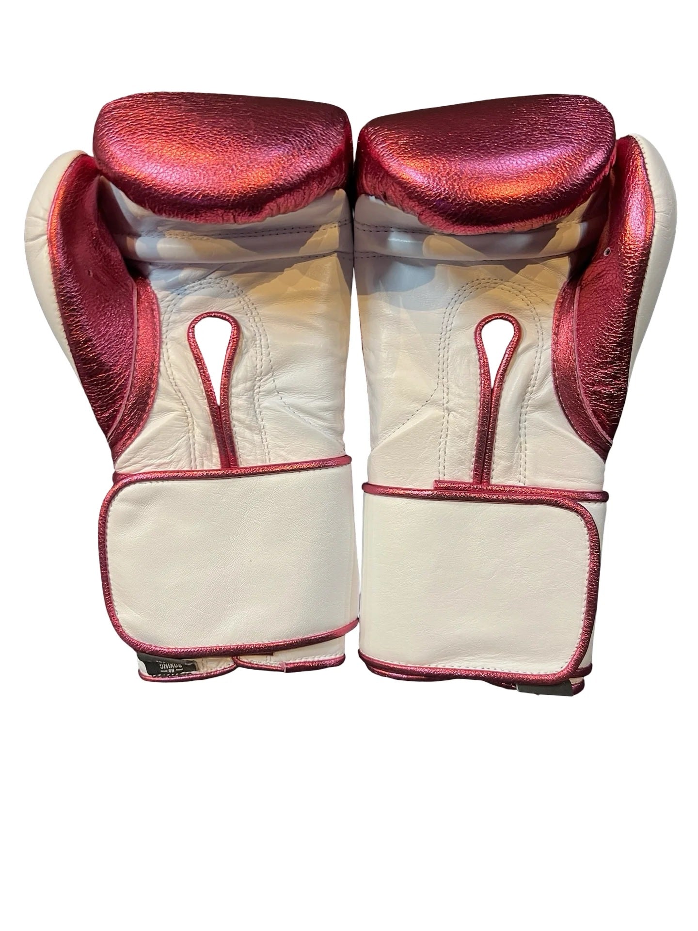 Personalized Velcro Strap No Boxing No Life Training Gloves - Metallic Pink/ White