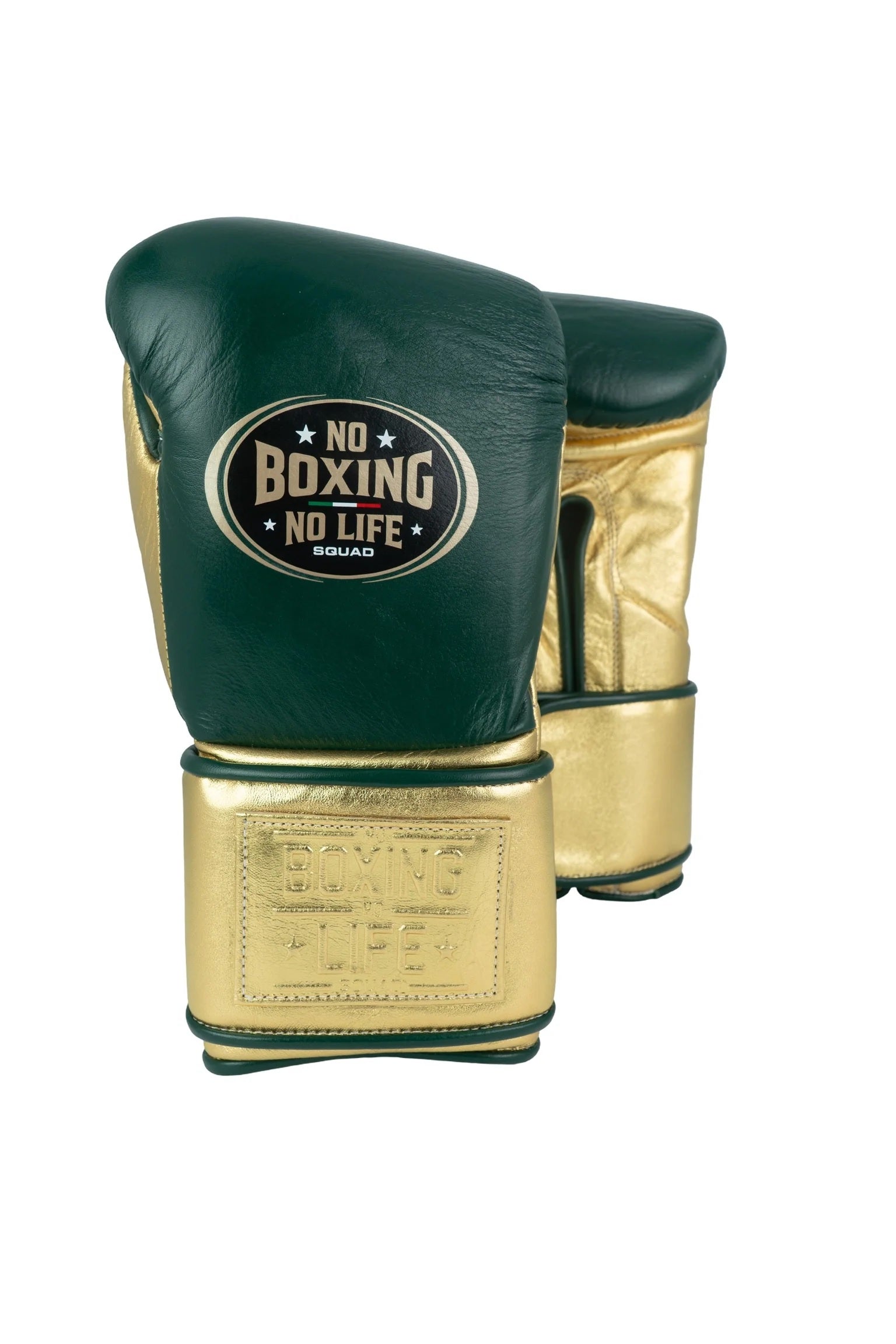 New Hook & Loop No Boxing No Life Sparring Training Boxing Gloves - Pine Green/ Metallic Gold