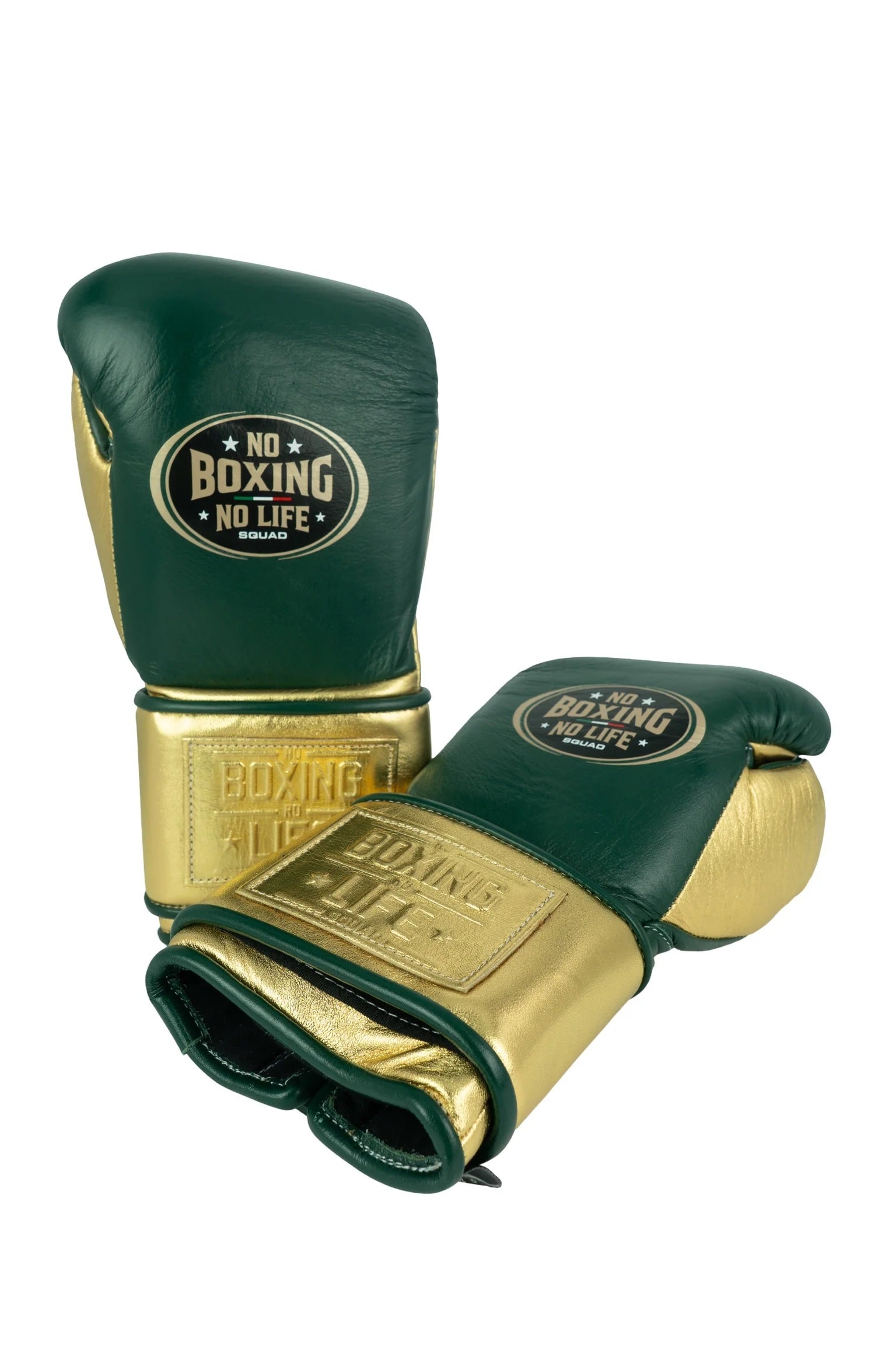 New Hook & Loop No Boxing No Life Sparring Training Boxing Gloves - Pine Green/ Metallic Gold