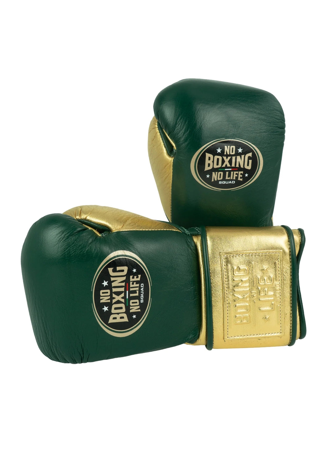 New Hook & Loop No Boxing No Life Sparring Training Boxing Gloves - Pine Green/ Metallic Gold