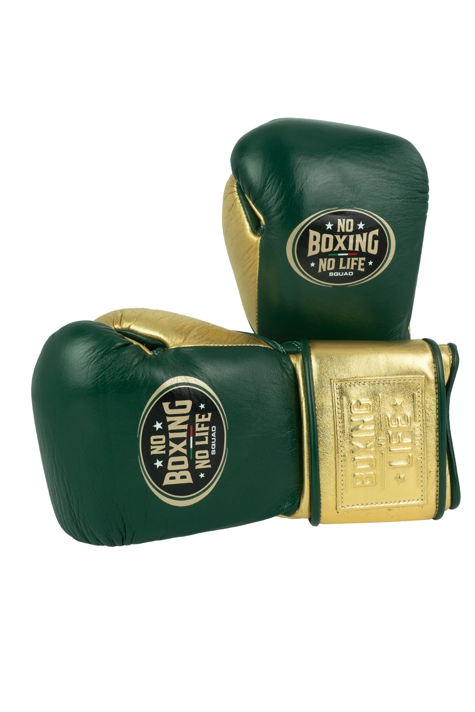 New Hook & Loop No Boxing No Life Sparring Training Boxing Gloves - Pine Green/ Metallic Gold