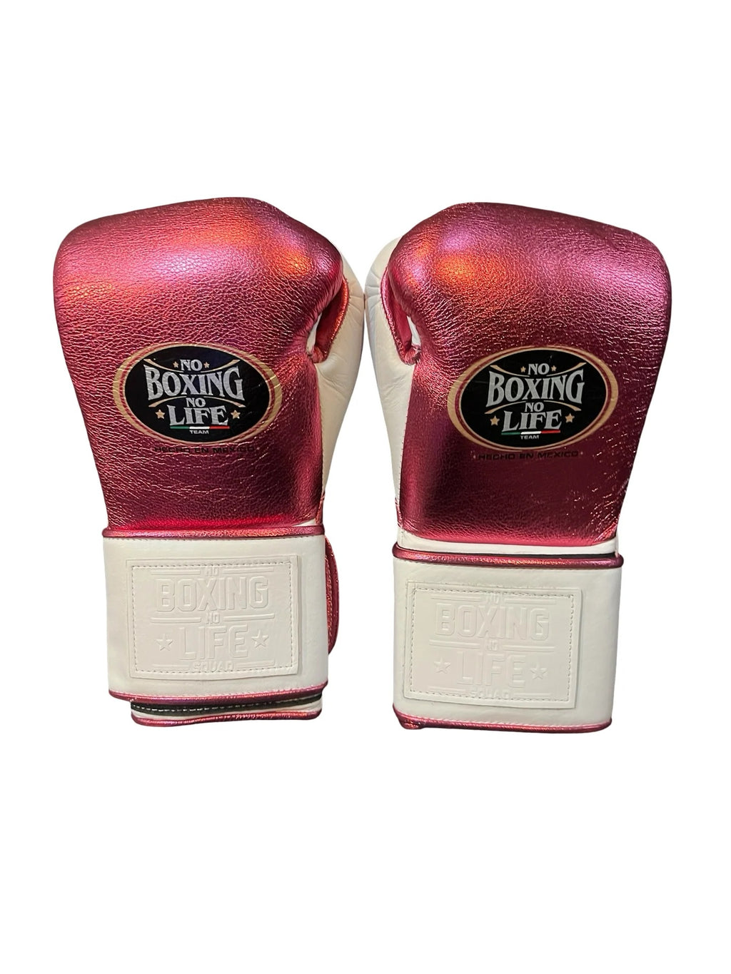 Personalized Velcro Strap No Boxing No Life Training Gloves - Metallic Pink/ White