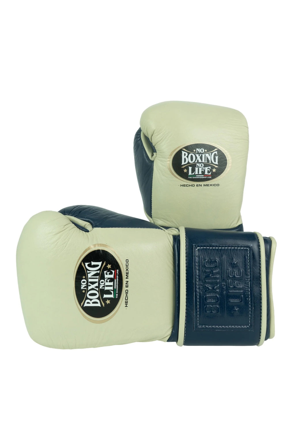 Custom Hand Made Velcro Strap No Boxing No Life Training Gloves - Cream/ Navy Blue