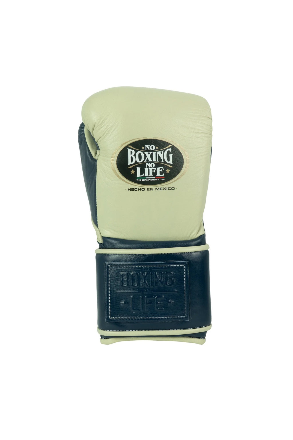 Custom Hand Made Velcro Strap No Boxing No Life Training Gloves - Cream/ Navy Blue
