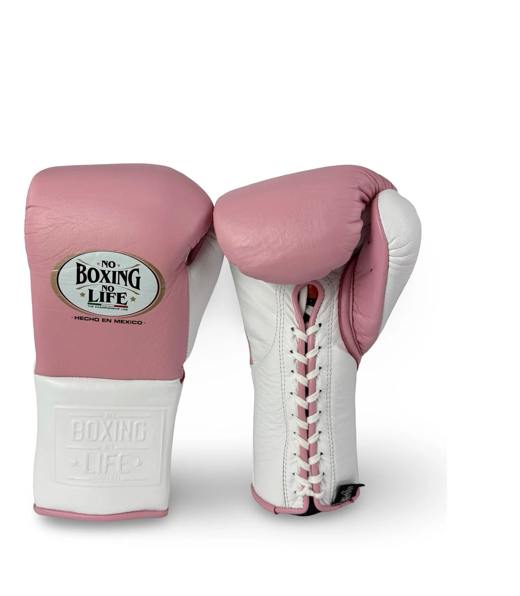 No Boxing No Life Sparring Training Premium leather Boxing Gloves - Pink/ White